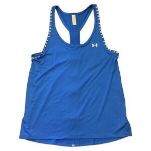 Under Armour Womens HeatGear Blue Racerback Tank Top Logo Tape XS NWT